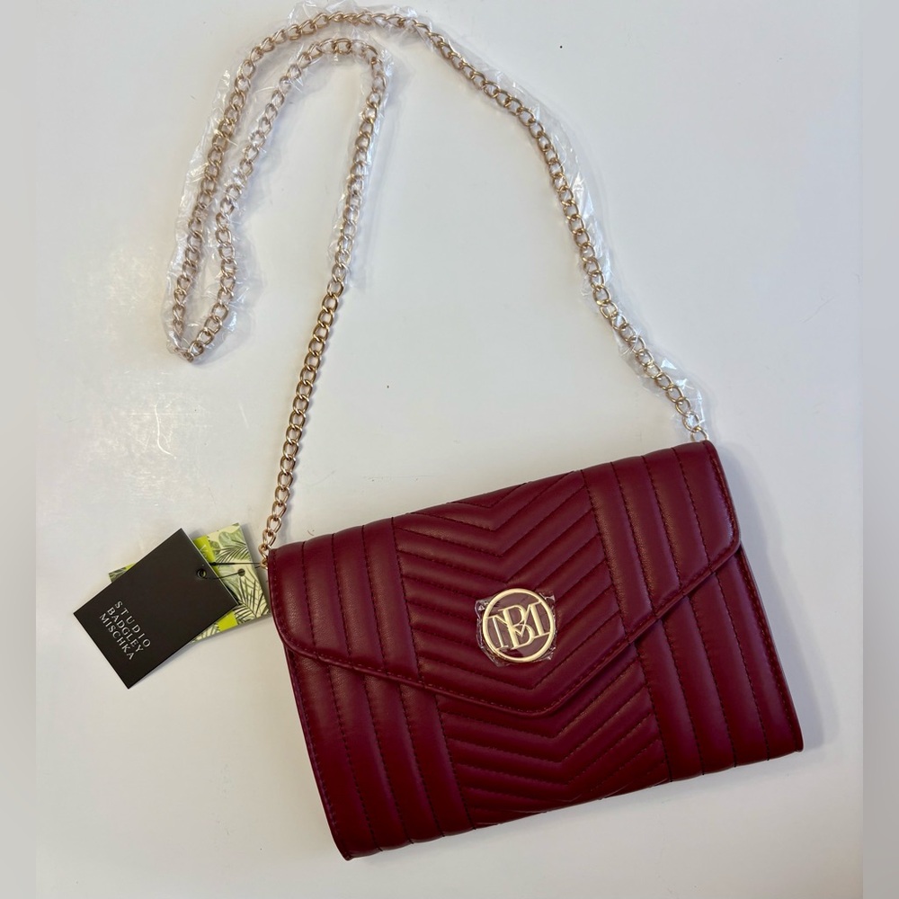 Badgley Mischka Maroon Quilted Crossbody Bag